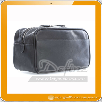 custom logo black pu toiletry bag with zippers